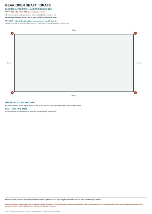 Rear open shaft / grate: room outline, electrical-board positions and furniture dimensions